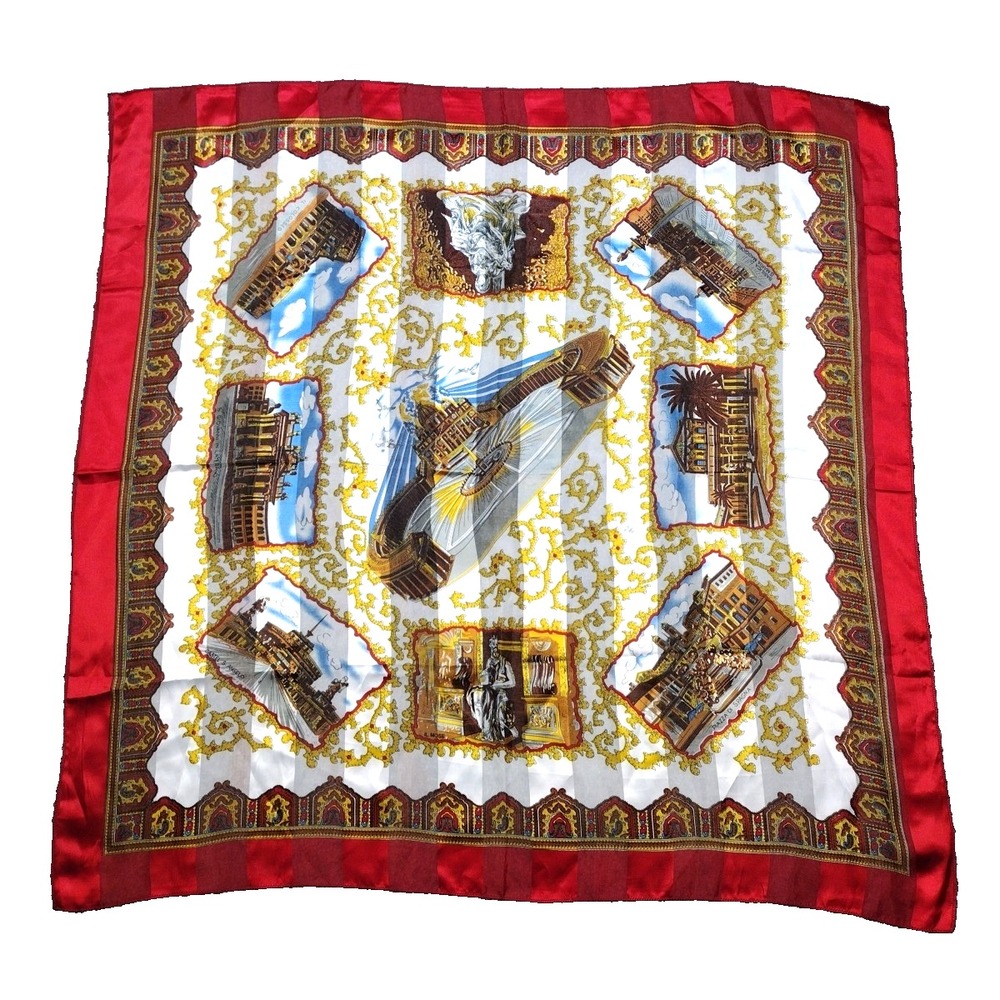 Vintage Vatican Italian 36" Square Scarf  Souvenir  Landmarks Basilica BEAUTIFUL